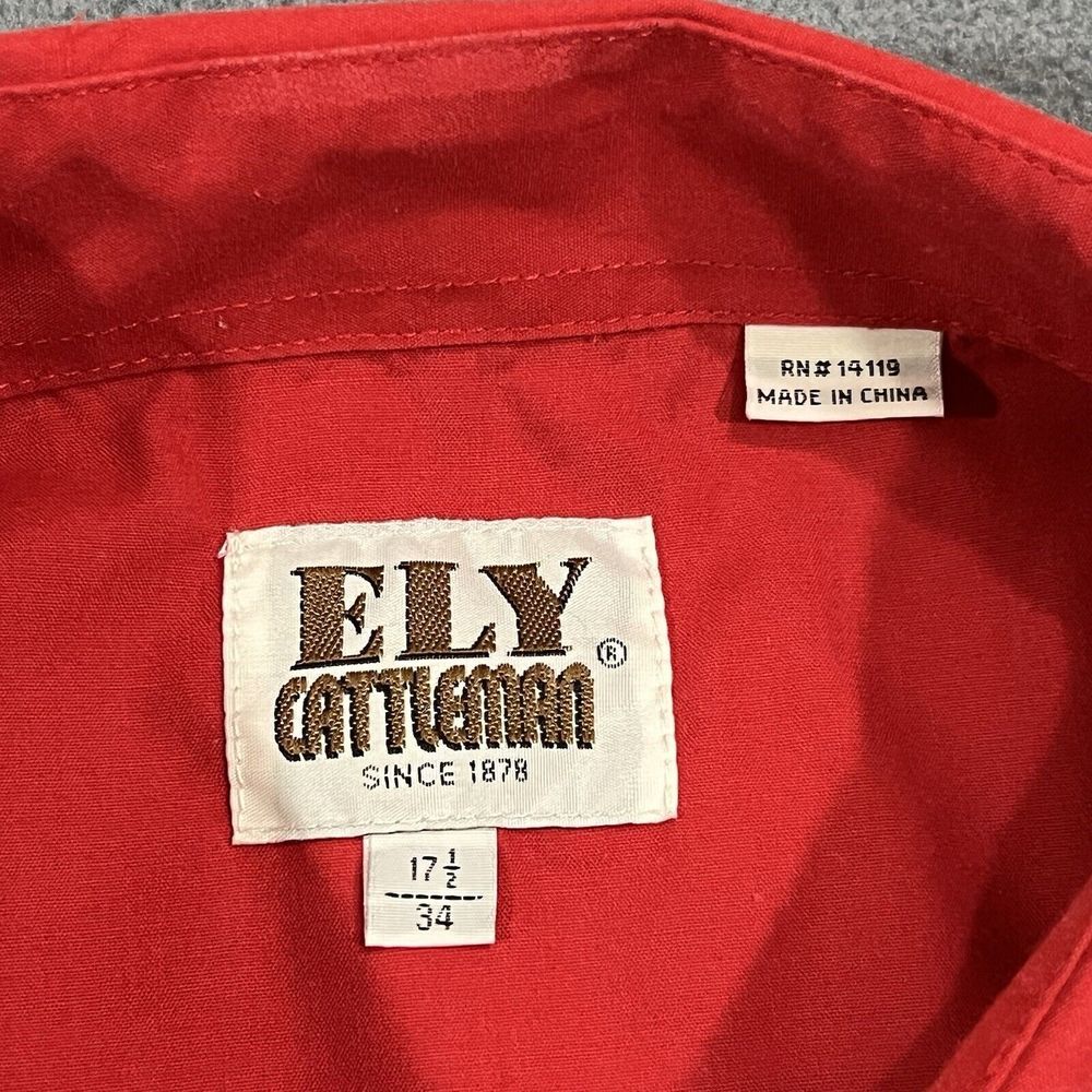 Ely Cattleman Pearl Snap‎ Shirt Mens 17.5/34 Red Cowboy Western Rodeo Rancher - Picture 4 of 11
